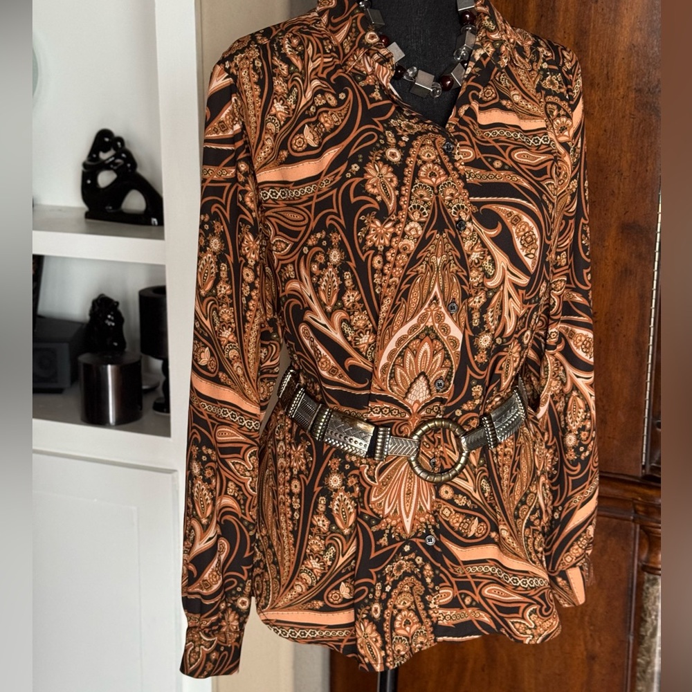 H&M Richard Allen Brown Paisley Button Shirt